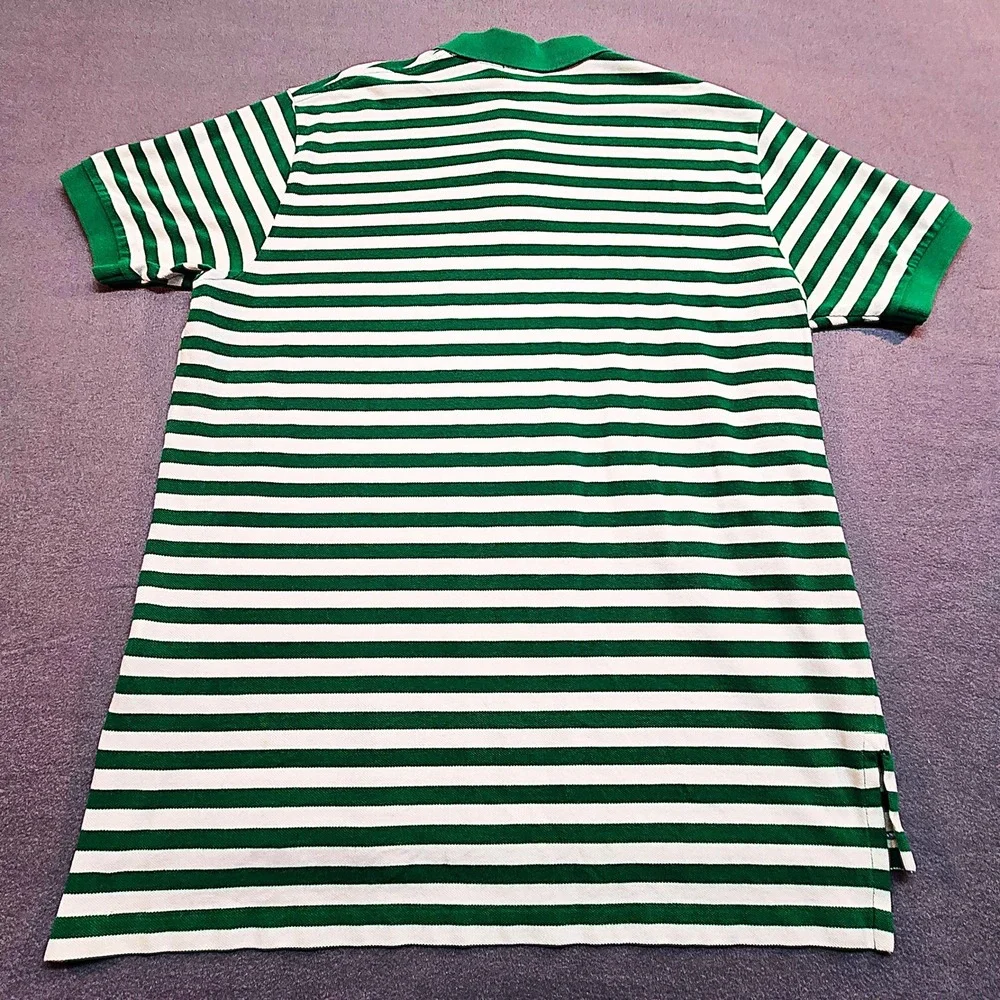 Polo Ralph Lauren Mens XL Green White Striped Short Sleeve Cotton Polo Shirt‎
